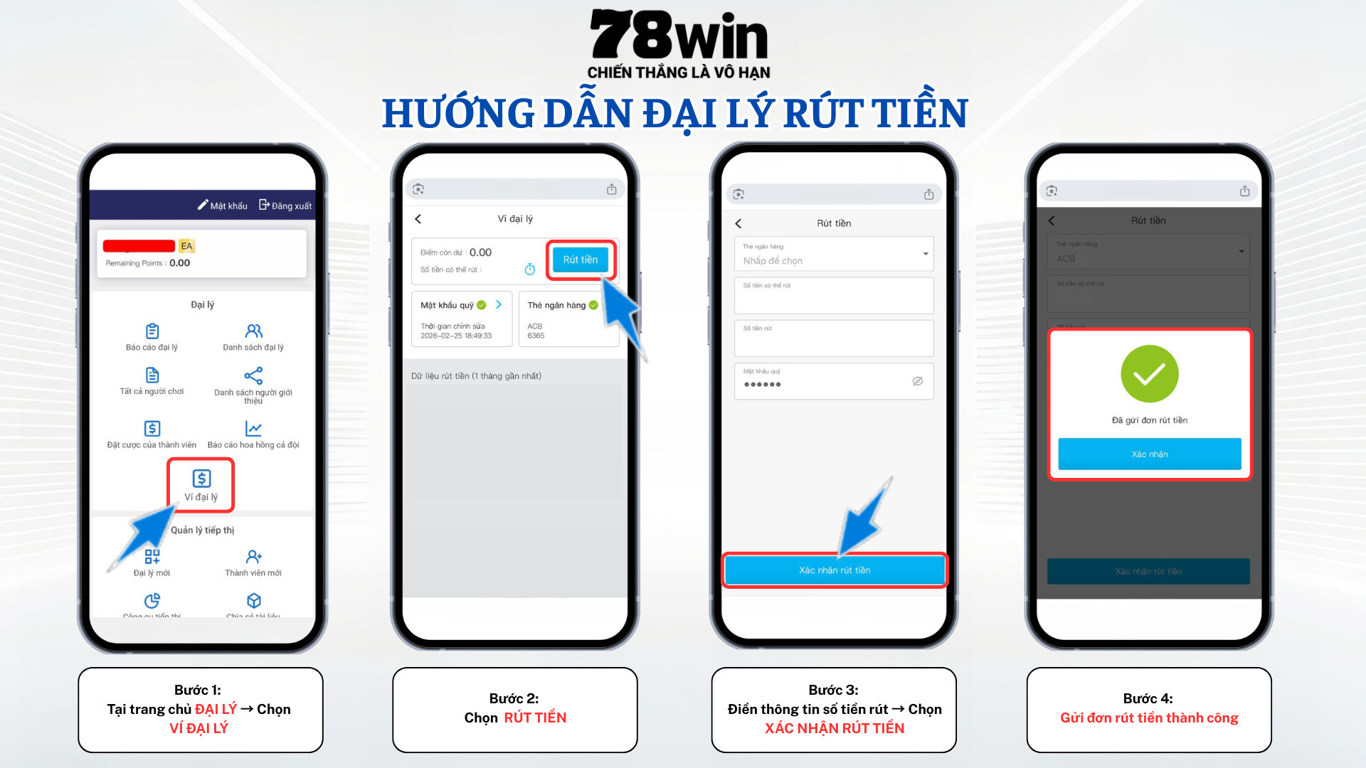 Hướng dẫn đại lý rút tiền